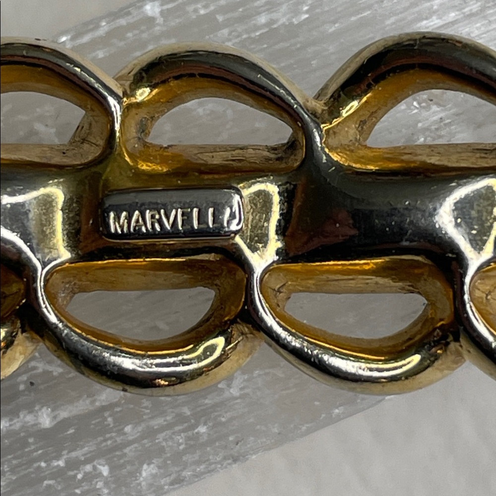 Vintage Marvella Twisted Woven Gold Tone Design Four Blue Rhinestones Bracelet - Picture 5 of 9